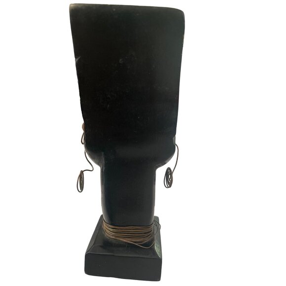 Vintage Haitian Wood Sculpture With Brass Adornments & Earrings Handcrafted - Picture 4 of 13